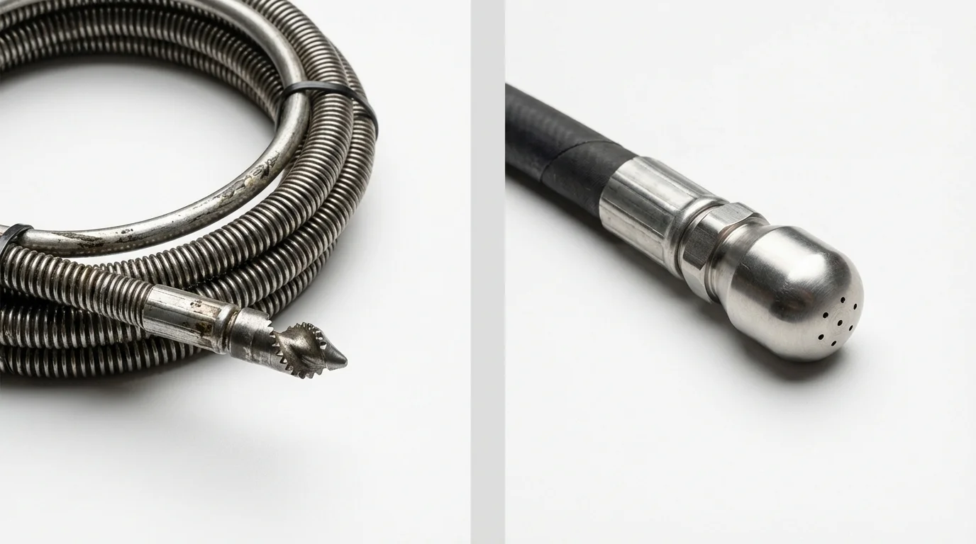 Drain snake cable and hydro jetting nozzle used for drain cleaning in York, PA