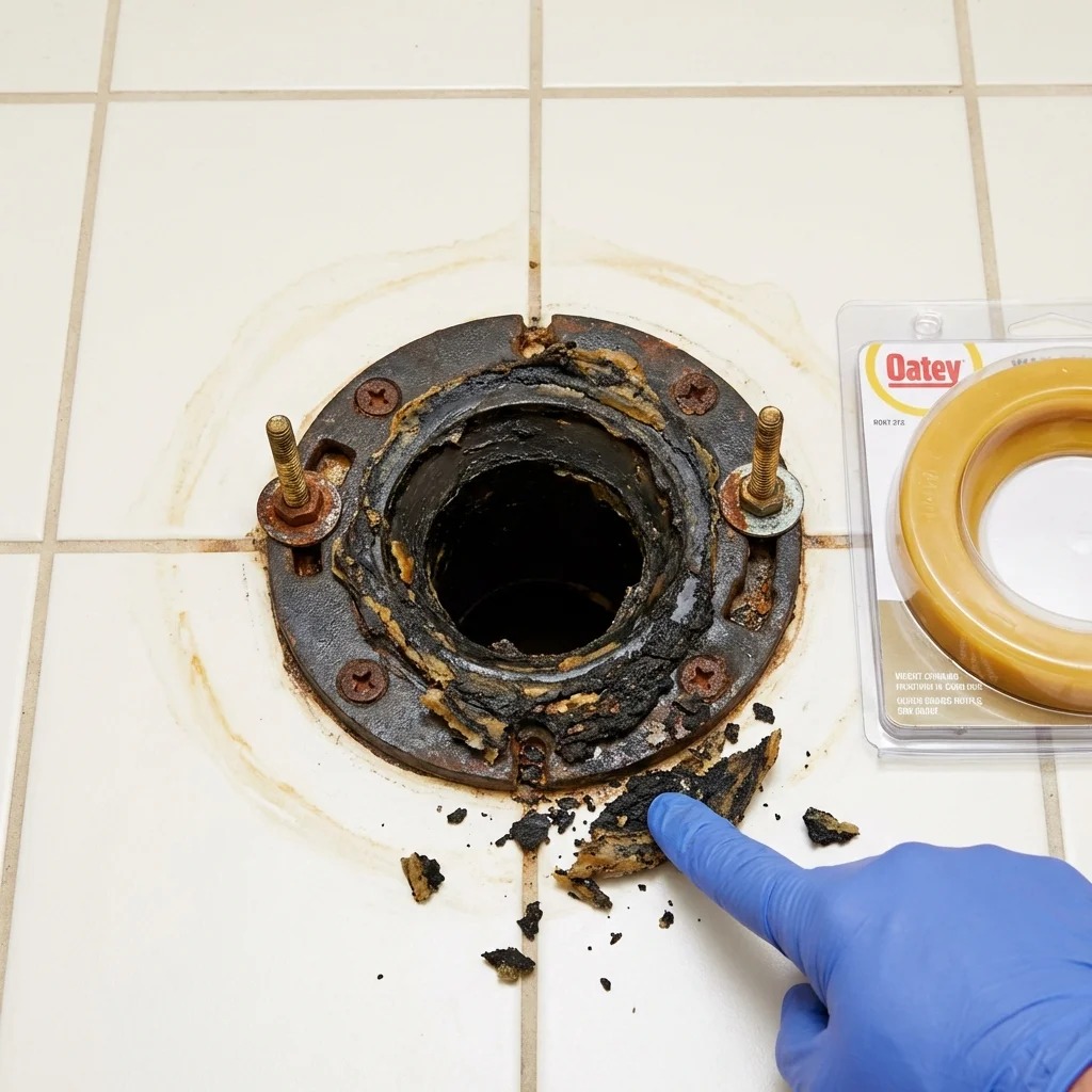 Failed wax ring showing water seepage at the base of a toilet in a York, PA home