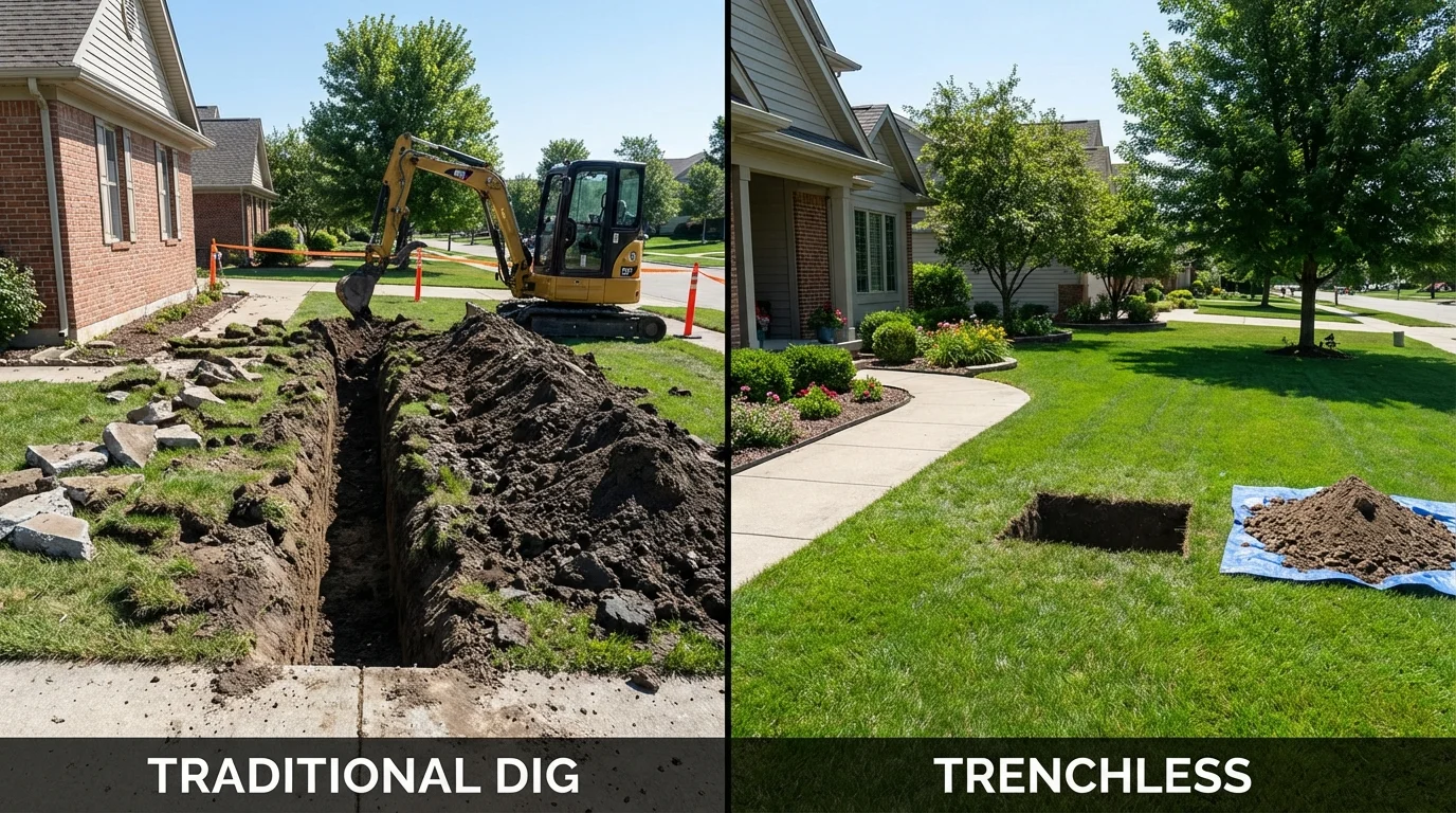 Trenchless sewer repair with minimal yard damage versus traditional excavation in York, PA